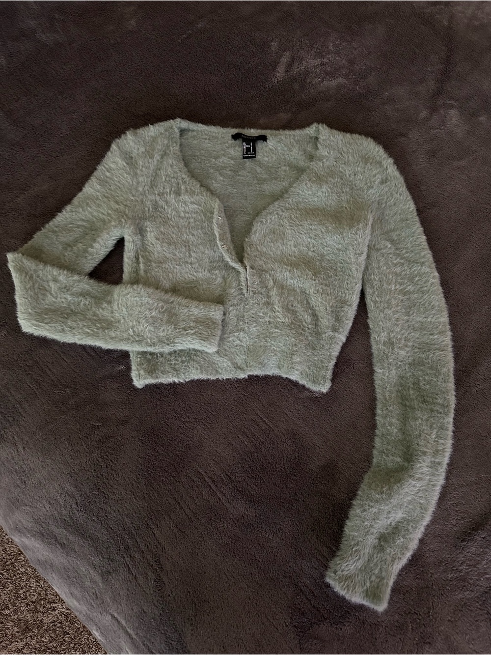 Forever 21 Light Sage Green Fuzzy Cropped Cardigan